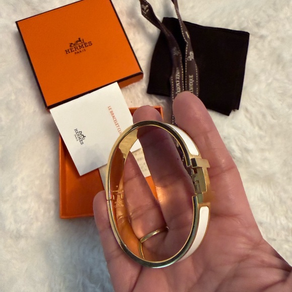 Hermes Gold and White Enamel Bracelet - Picture 2 of 6